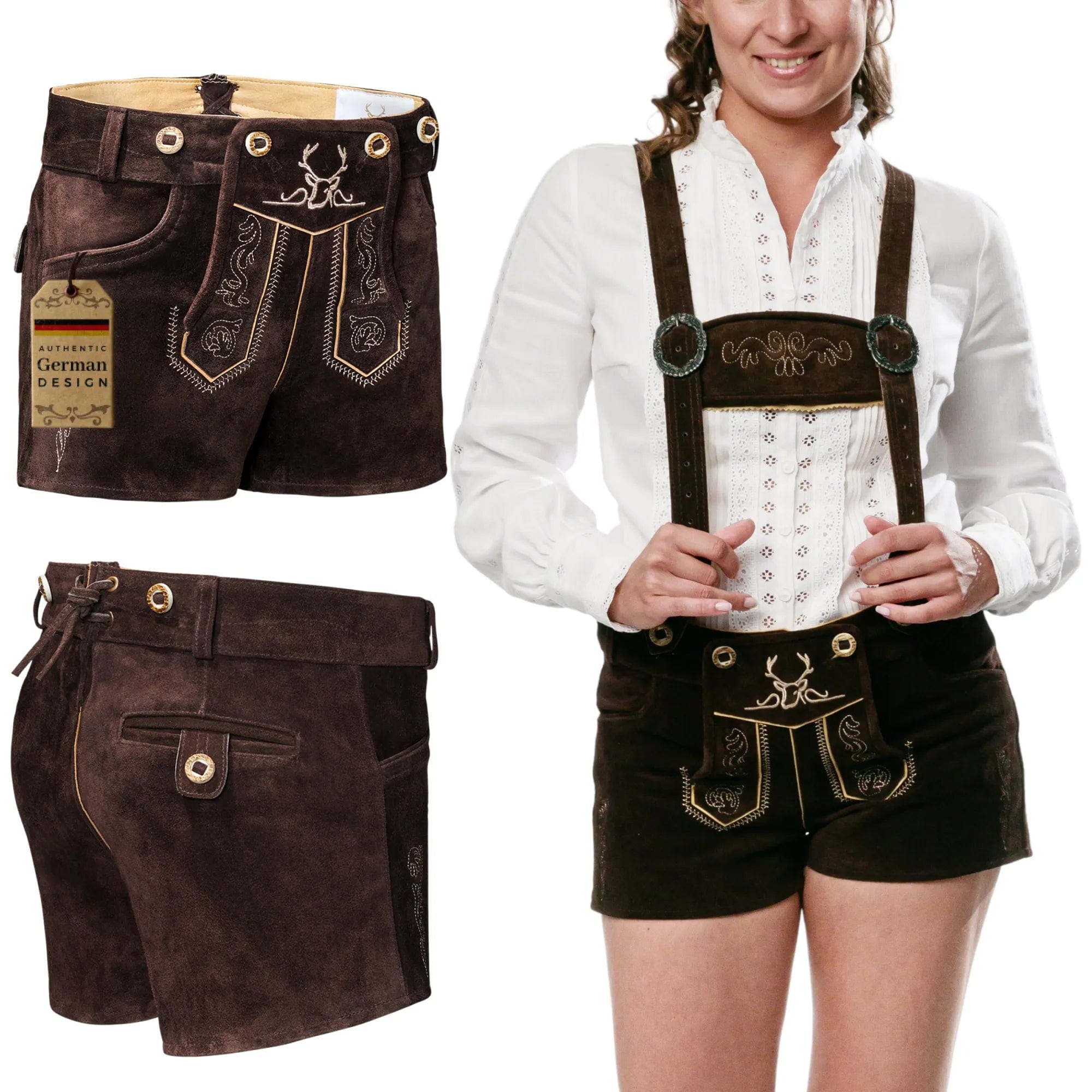 Lederhosen Women Short Pants Chocolate – Bavaria Trachten