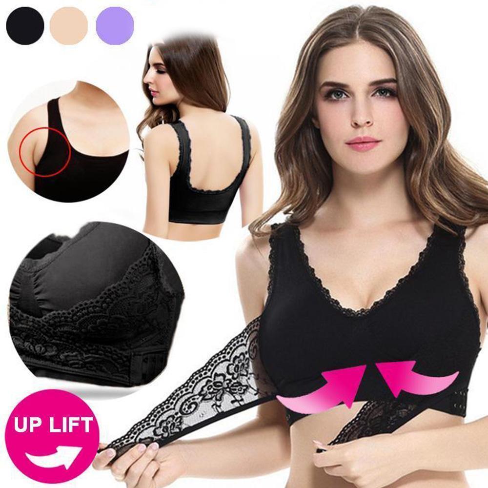 Front Cross Side Buckle Wireless Lace Bra Breathable Sport For