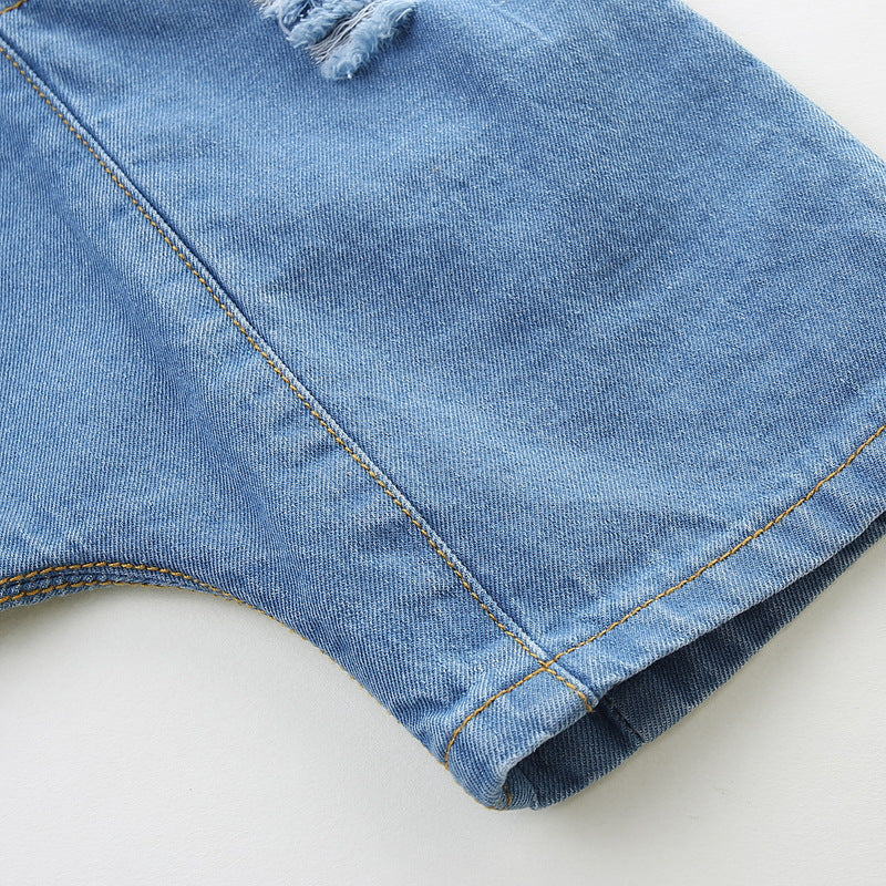 Rugged Stretchable Waist Ripped Denim Shorts – Kids Petite