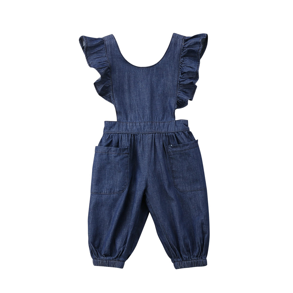 ruffle sleeve denim jumpsuit