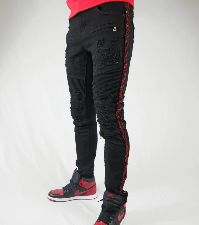 black and red striped jeans