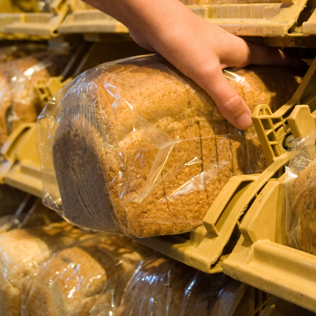 Packaged Bread in a Supermarket Shelf