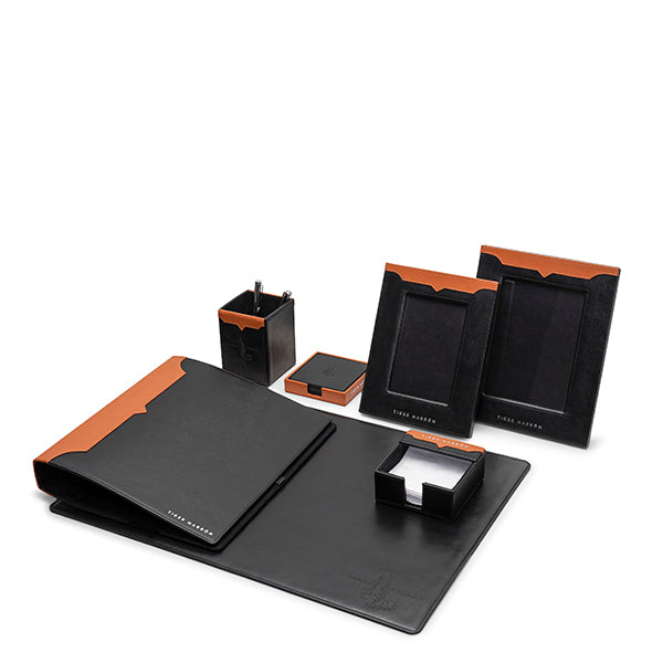 Buy Work It, Black & Orange Leather Office Desk Accessories Set Online in  India – Tiger Marrón