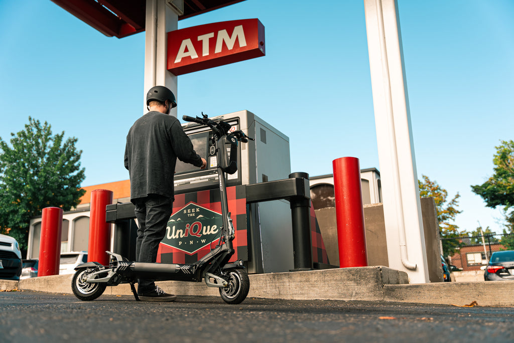 Shopping on an electric scooter