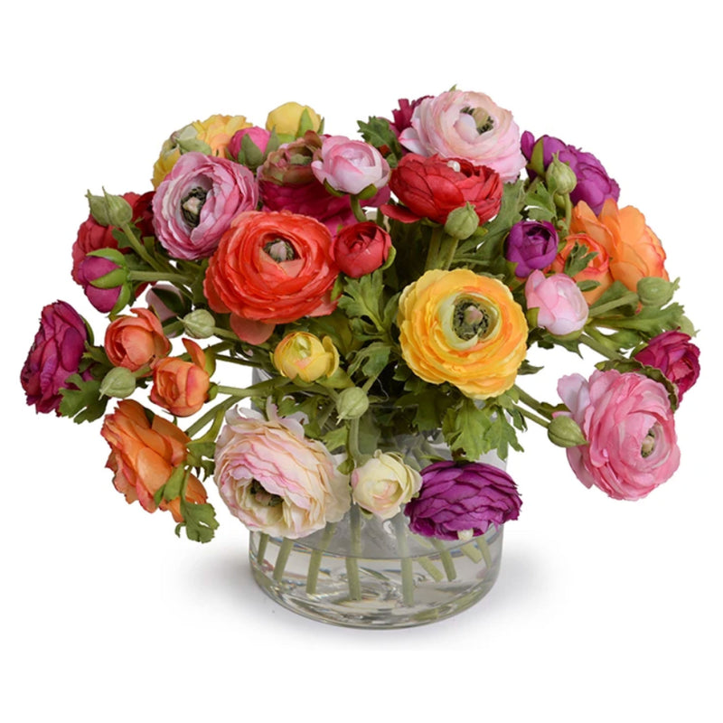 Assorted Ranunculus Bouquet in Glass Vase