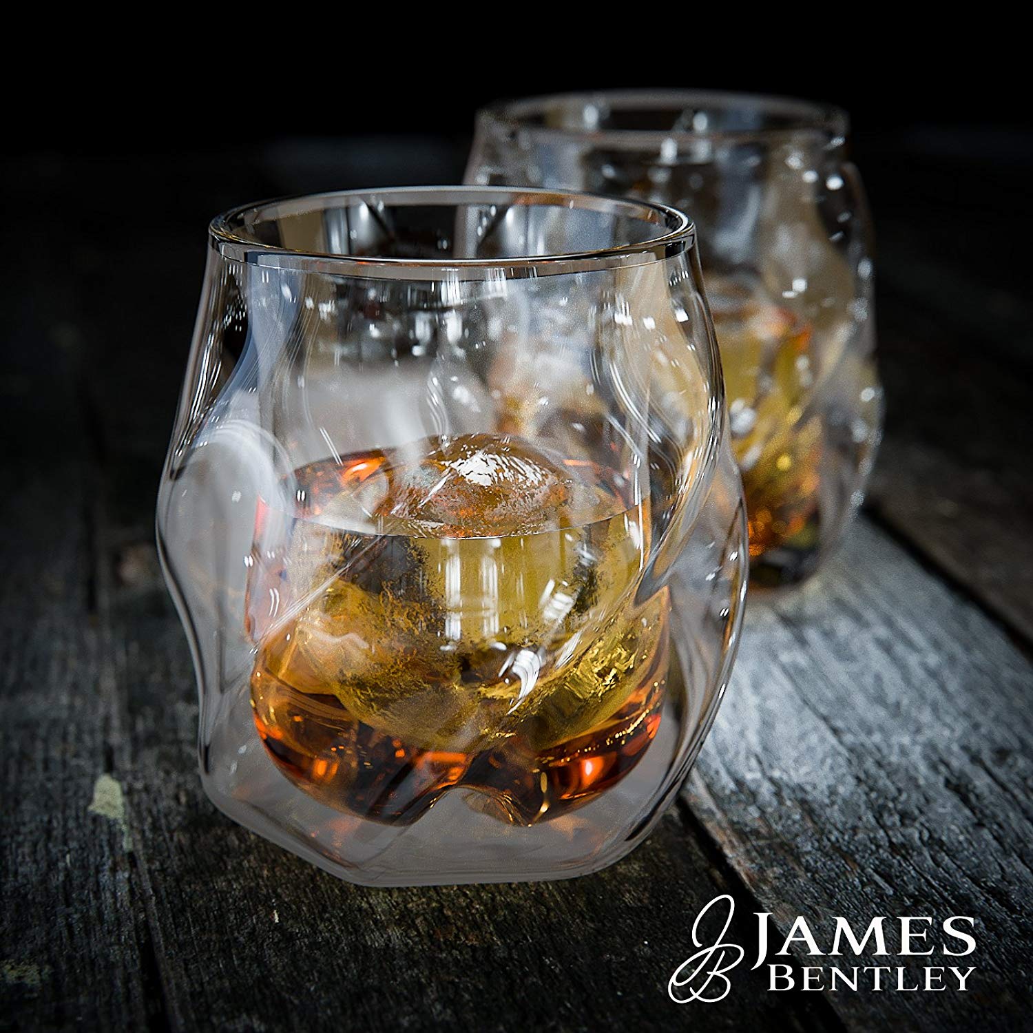 James Bentley Crystal VRIDE 2 Whiskey Glasses Setfree Ice Mold Tray for Whisky  Glasses Set, Heavy Unique Lead-free Hand Made 