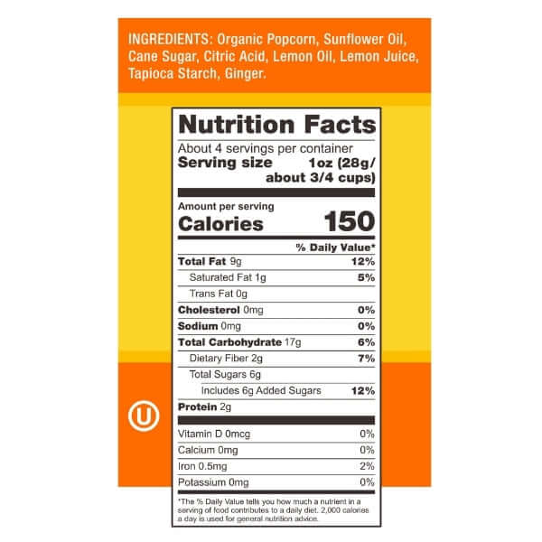 BOHEMiYUM Popcorn - Lemon Zest Nutritional Panel
