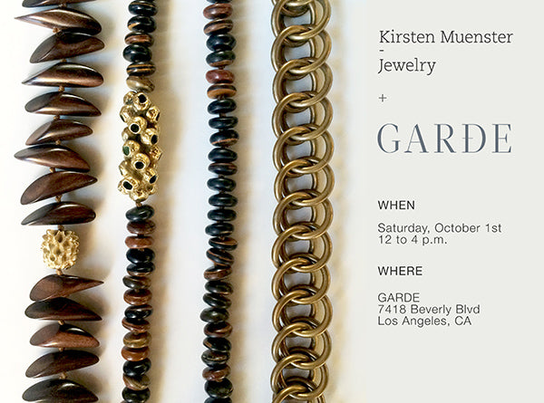 An image promoting Kirsten Muenster Jewelry's fall jewelry collection on display at the 2016 Special Event at Garde Designs.