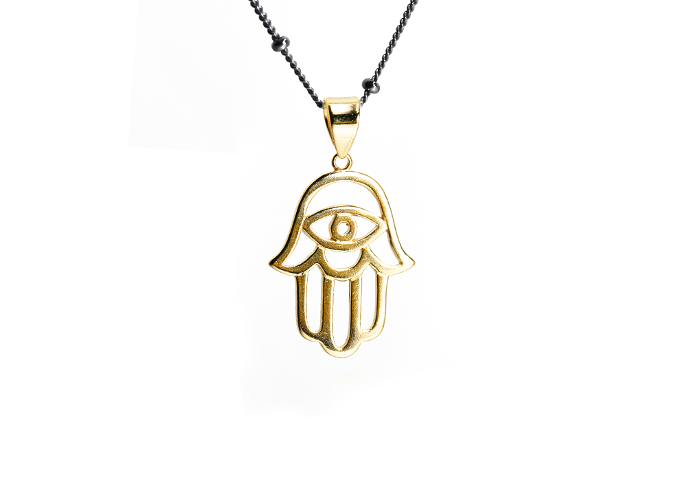 Diamond Hamsa Evil Eye Pendant Necklace 14k Rose Gold (0.51ct) - IN92