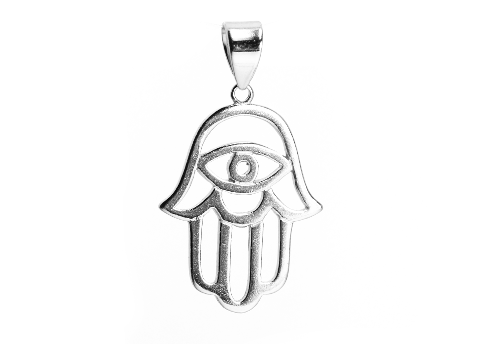 Sterling Silver Evil Eye Plain Hamsa Pendant Necklace Black Chain 18 ...