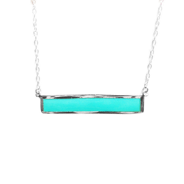 925 Sterling Silver Turquoise Bar Pendant Necklace 17 inch – apop ...