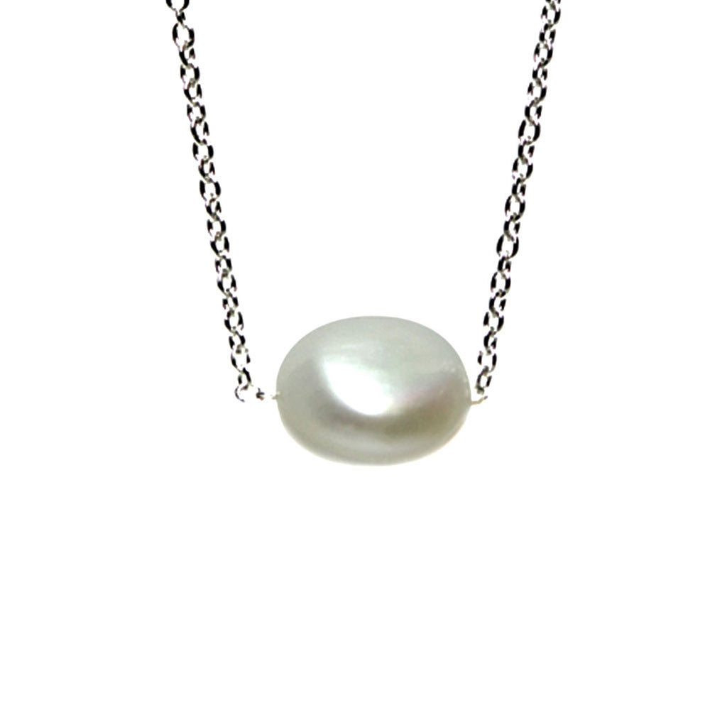 Sterling Silver Single Cultured Pearl Pendant Necklace 16 - 18 In 