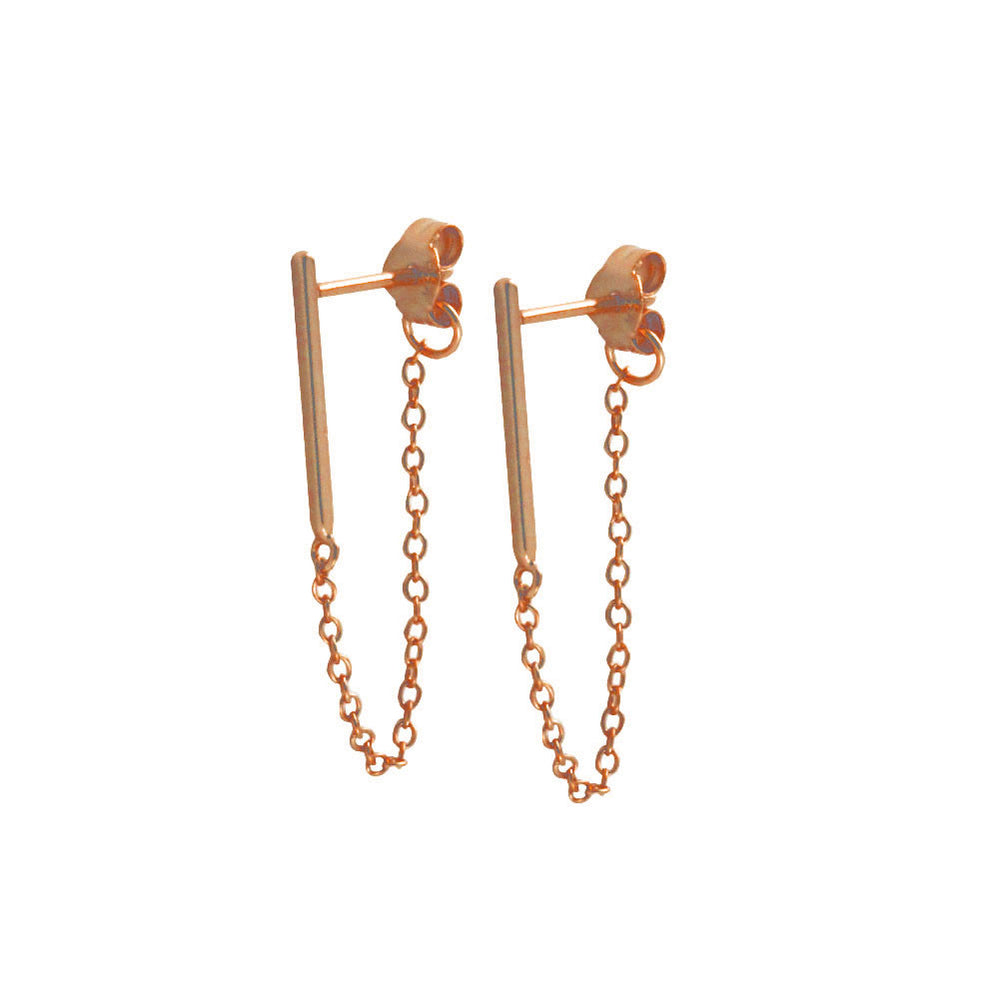 Rose Gold Plated 925 Silver Mini Bar Studs with Chain Earrings – apop ...