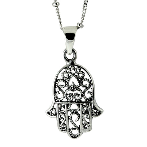 Sterling Silver Hamsa Pendant Necklace 16 inch - 18 inch Hand Of God ...