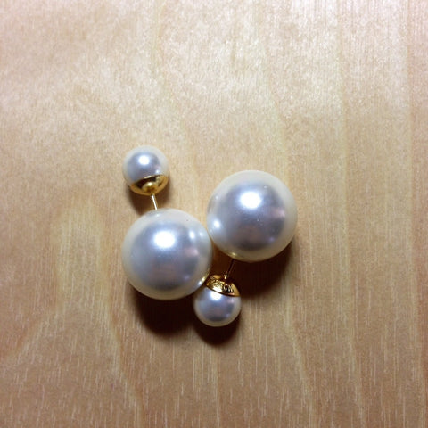 Double-Sided Pearl Stud Earrings 925 Silver Post - Pink or White Pearl ...