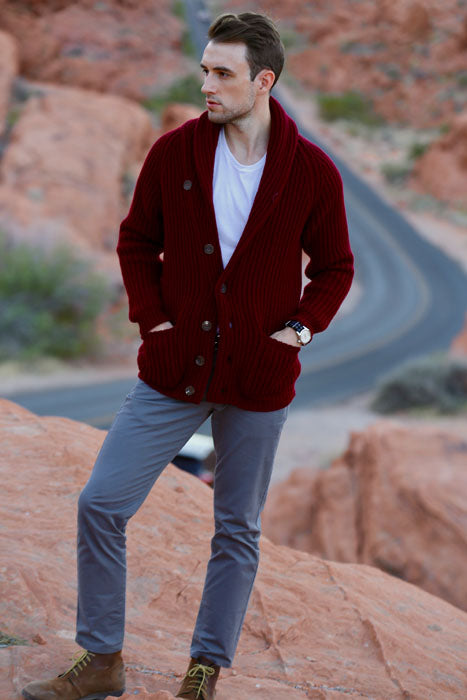 Red Wool Shawl Collar Cardigan Sweater - & Co.