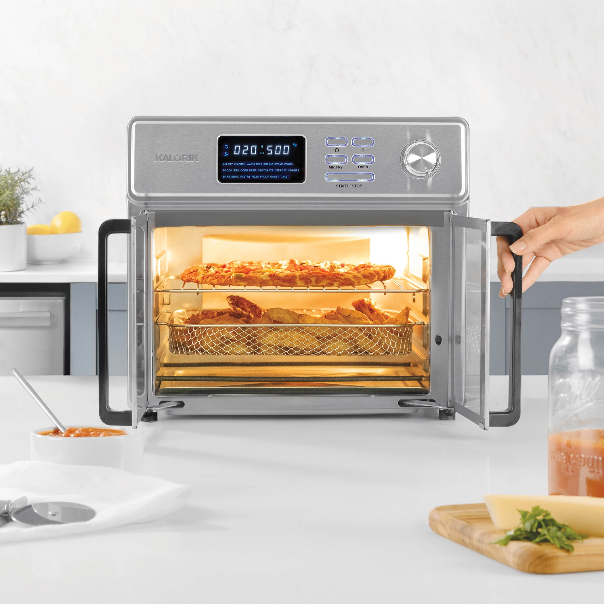 Multi-Use Air Fryer Oven Combo, Stainless Steel Convection Toaster Oven,  1700W, Large 25L Countertop Broiler, fit 12 Pizza, with 7 Accessories, 18