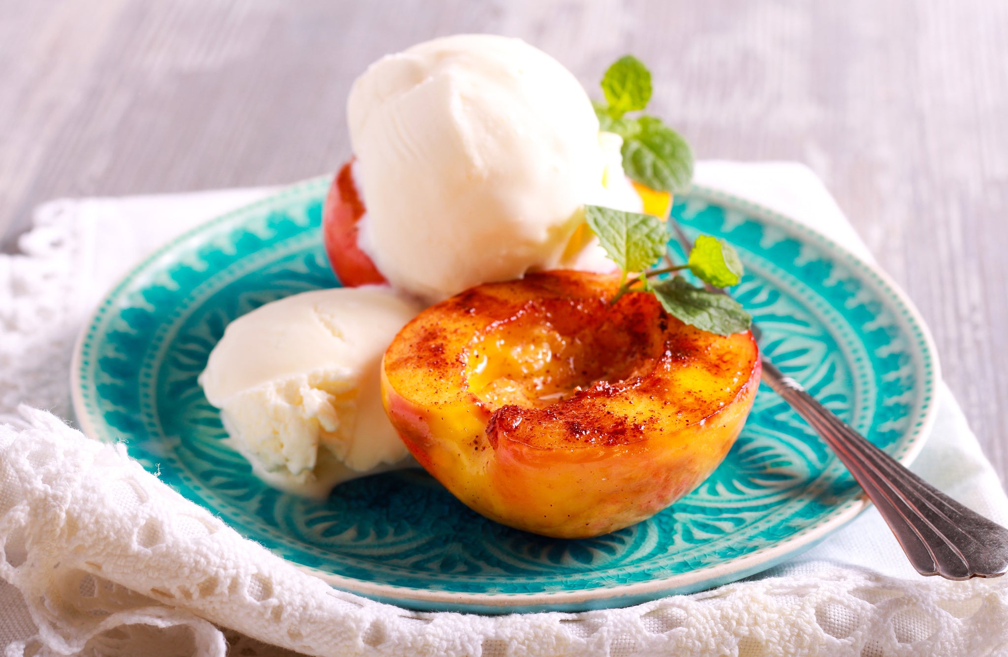 Cinnamon Grilled Peaches with Ricotta and Honey
