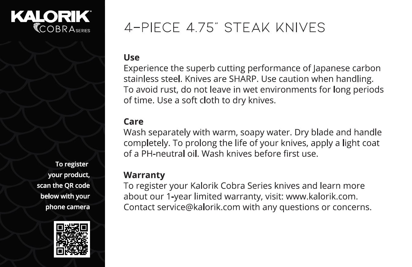 Kalorik® Cobra Series 4-Piece 4.75 Steak Knife Set