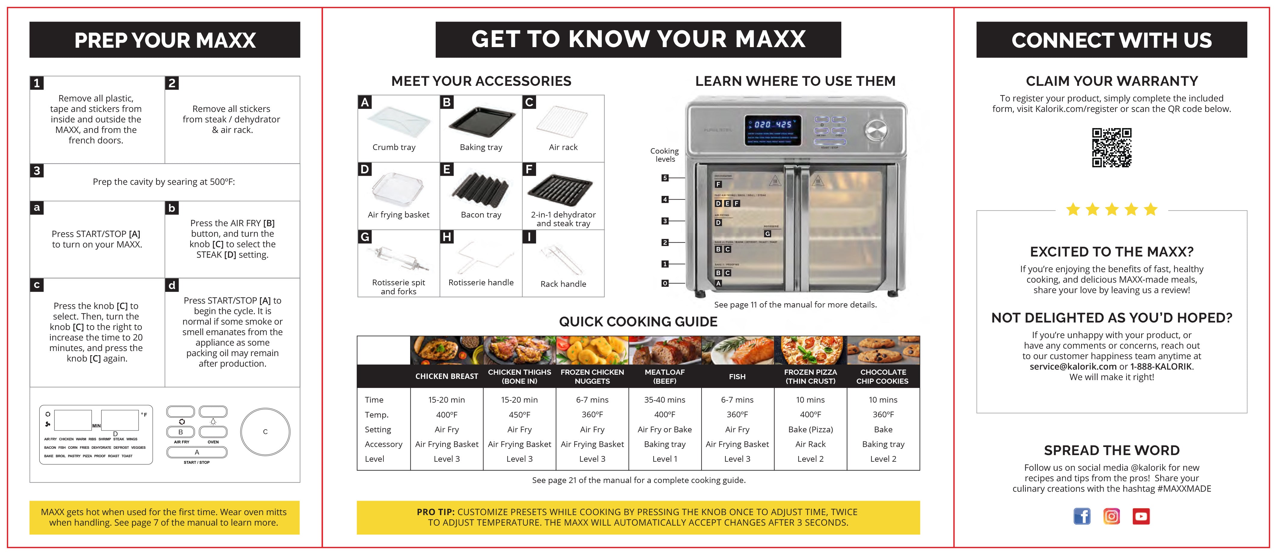  Kalorik® MAXX® Digital Air Fryer Oven, 26 Quart, 10-in-1  Countertop Toaster Oven & Air Fryer Combo-21 Presets up to 500 degrees,  Includes 9 Accessories & Cookbook : Home & Kitchen