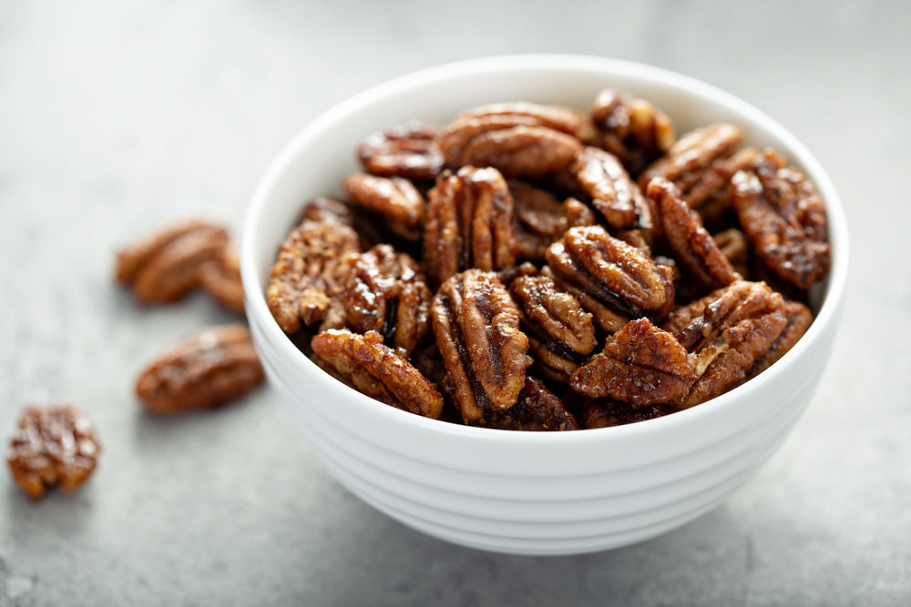 Vegan candied pecans made in the Kalorik Air Fryer