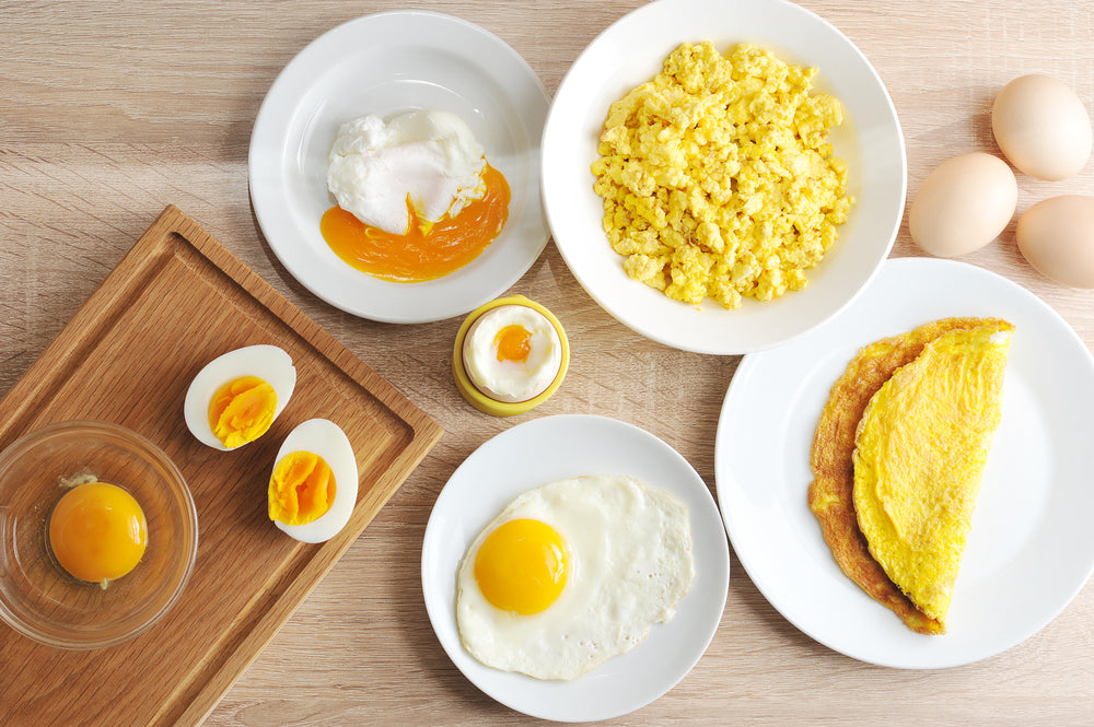 Hard boiled eggs, omelettes and fried eggs