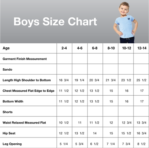 size chart for boy shirt