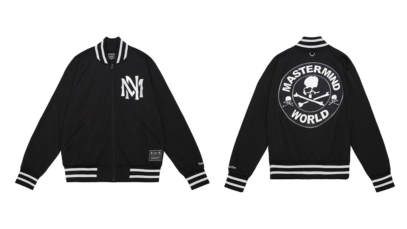 【新品】  mastermind JAPAN / マスターマインドジャパン | × MITCHELL&NESS AUTHENTIC WOOL JERSEY / ストライプ ベースボール シャツ | L | Black | メンズ