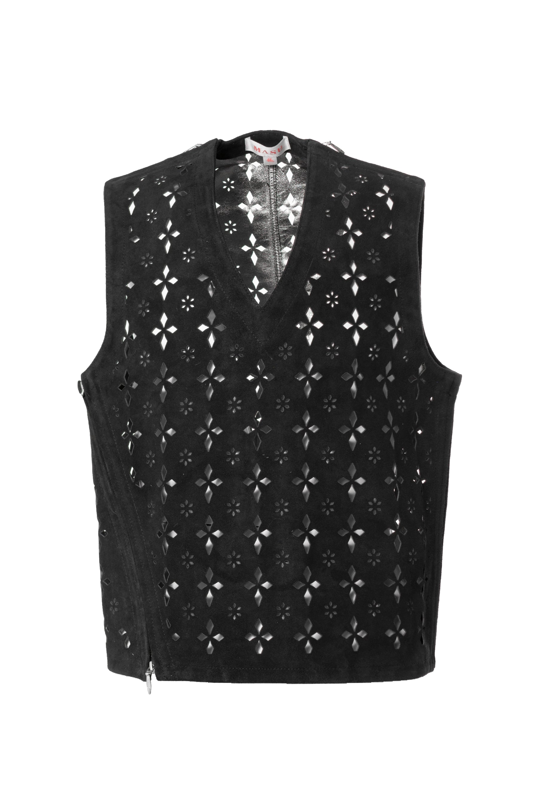 MASU SS23 DIAMOND-CUT LEATHER VEST / BLK - NUBIAN