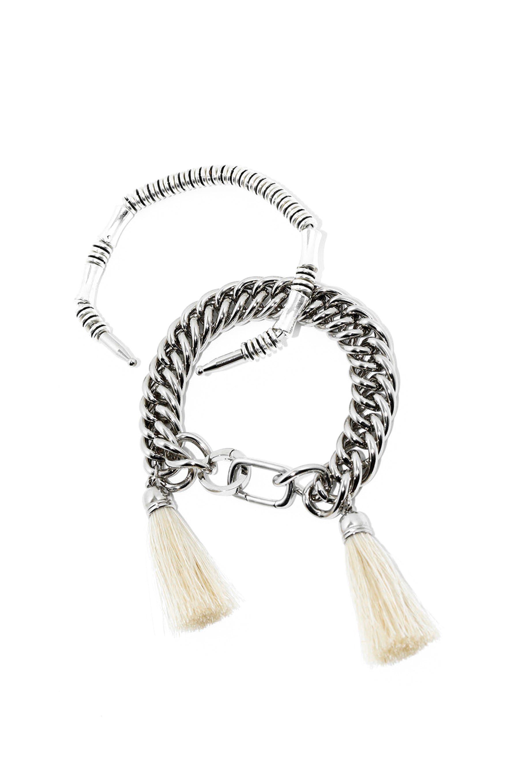 TOGA VIRILIS SS23 METAL FRINGE BANGLE SET / SIL - NUBIAN