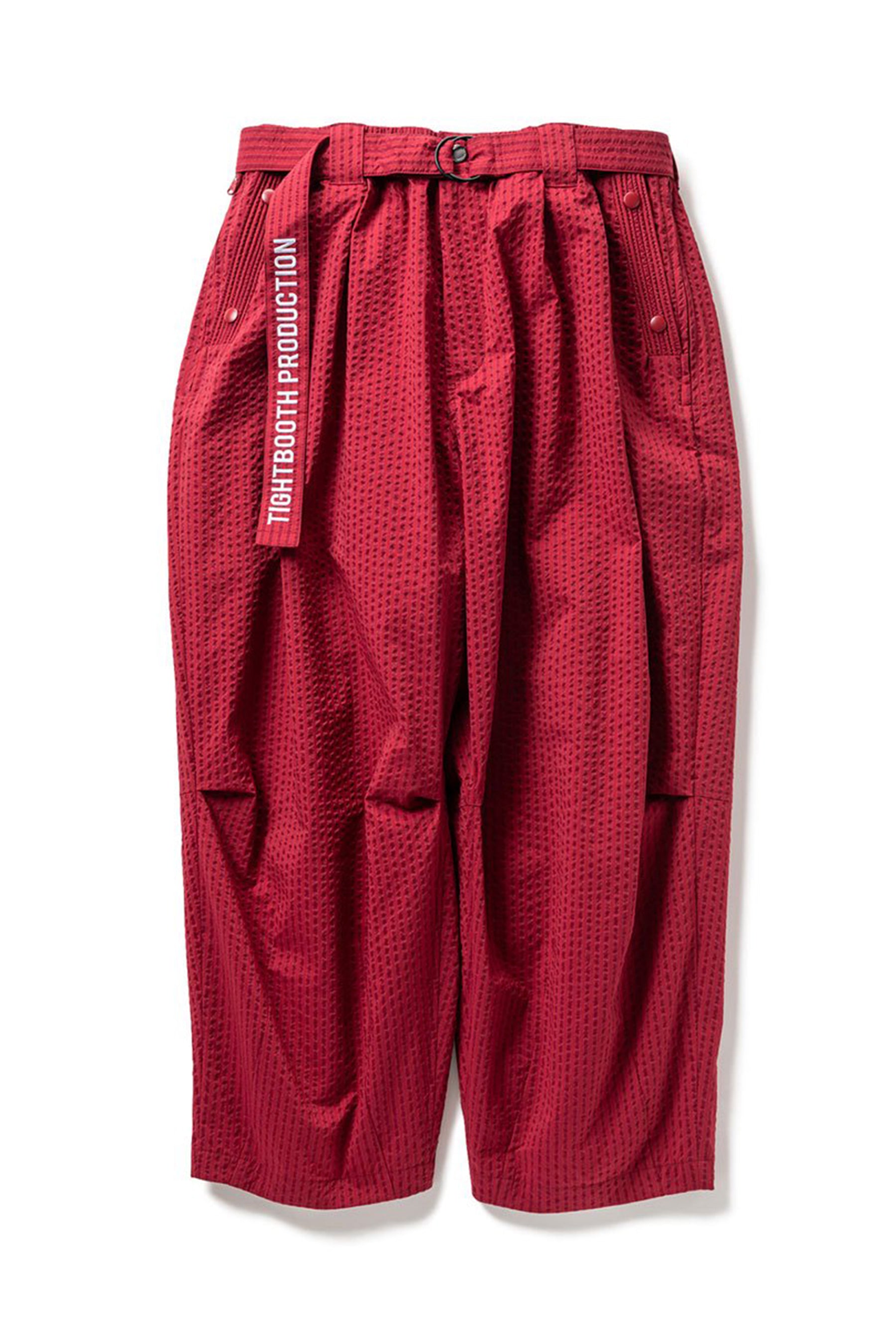 STRIPE SEERSUCKER BALLOON PANTS / RED