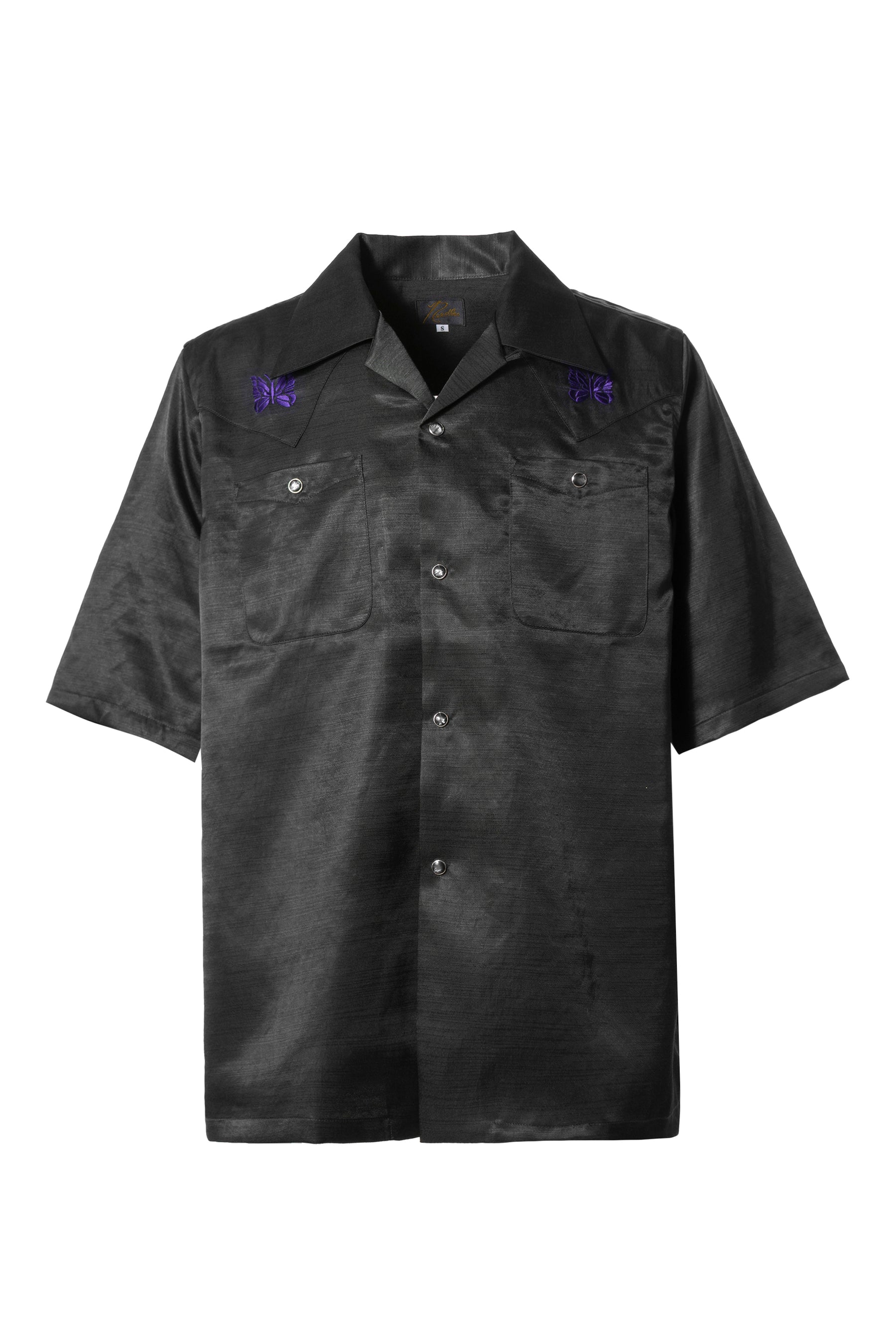 Needles SS23 S/S COWBOY ONE-UP SHIRT - POLY SLUB SATEEN / BLK - NUBIAN