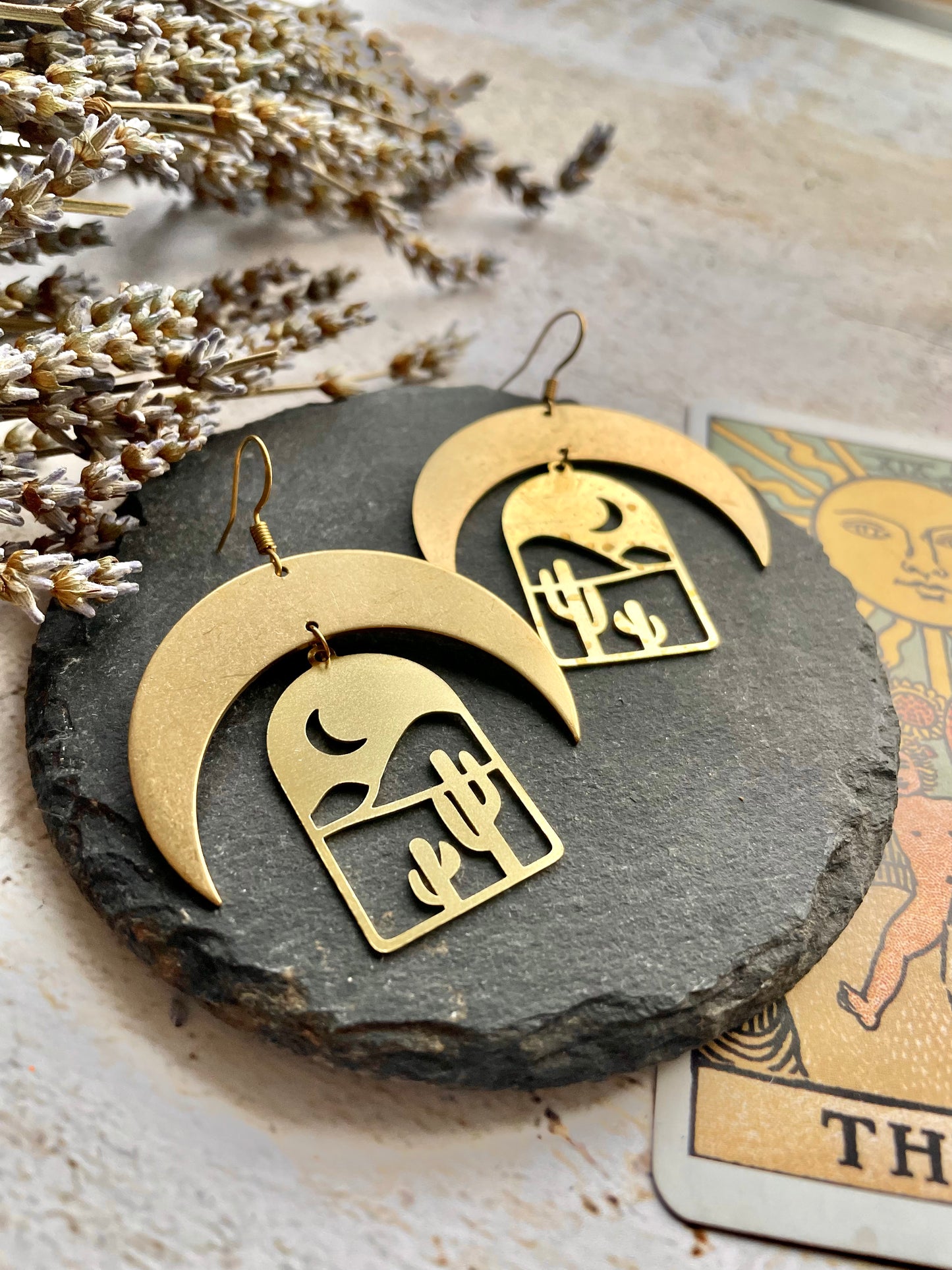 Moonlit Desert Brass Statement Earrings