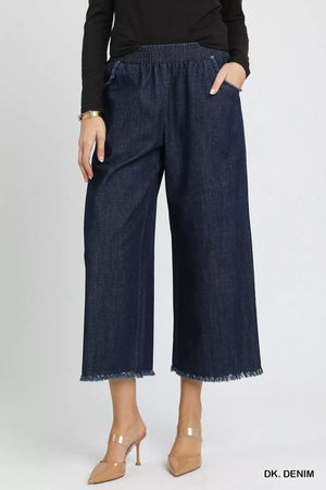 Umgee Washed Fringe Hem Wide Leg Jeans - ShoJoi