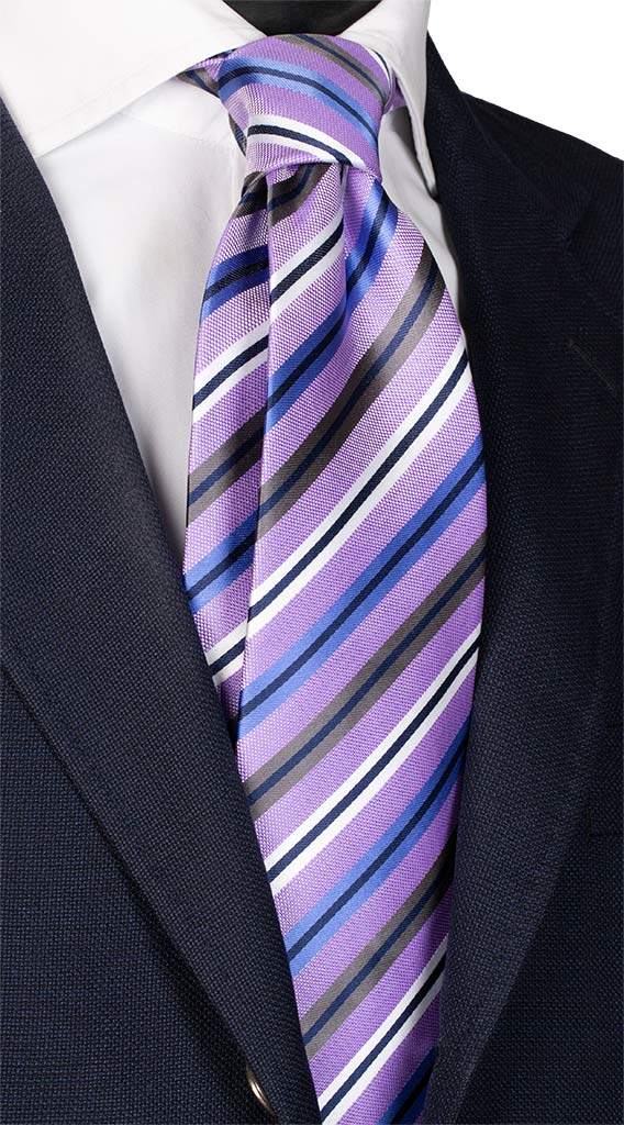 navy suit light purple tie