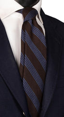 Cravatte Regimental in Seta Cashmere Marrone Righe Celesti Blu Navy Made in Italy Graffeo Cravatte