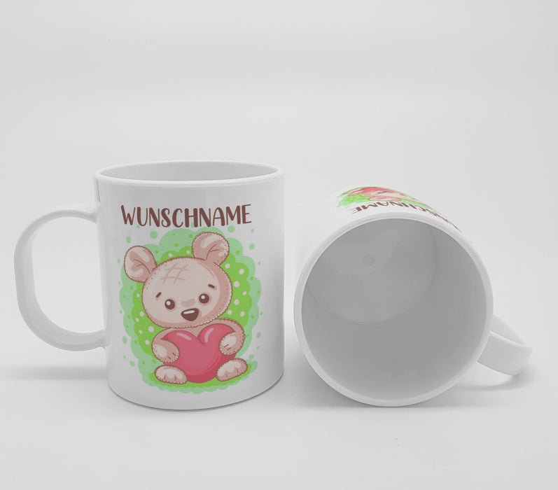 Kunststoff Kinder Tasse - Namenstasse mit süßem Bär und Herz - Teddybär