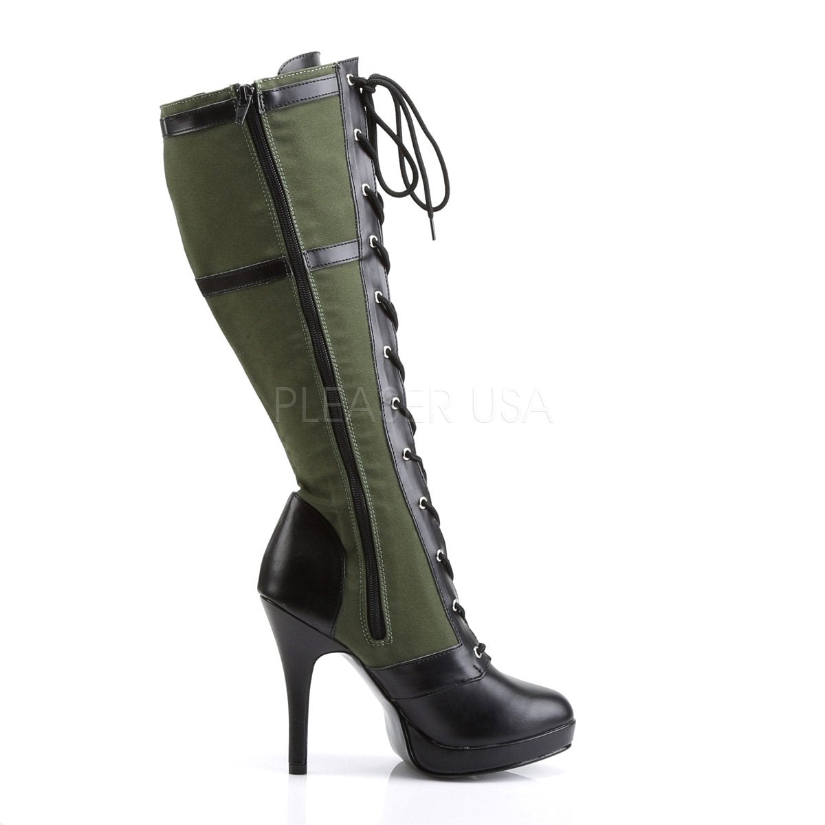 knee high heeled combat boots