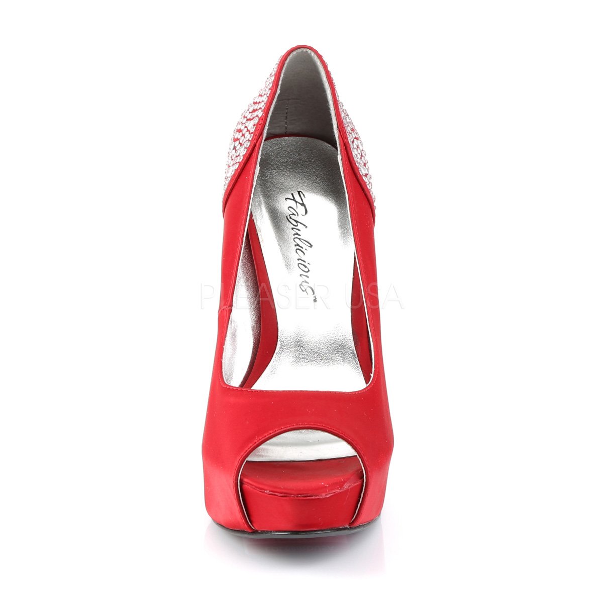 Peep Toe Pump With Rhinestones On 5 Inch Heel Red Or Blue Fantasiawear 6409