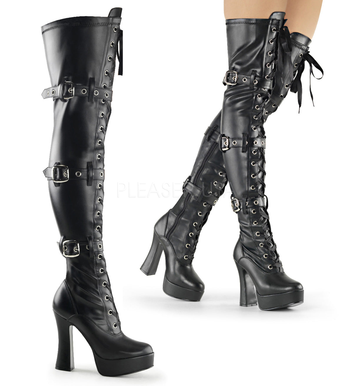 Front Lace Up Thigh High Boot With Buckles Fantasiawear