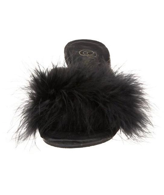 black feather slippers