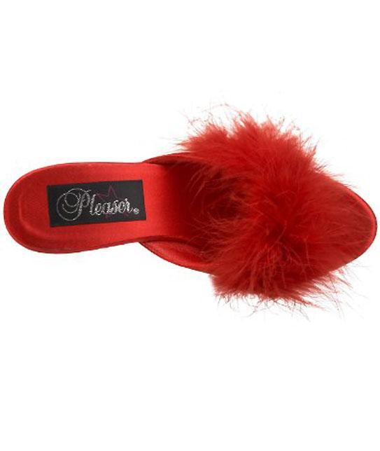 red fuzzy slippers