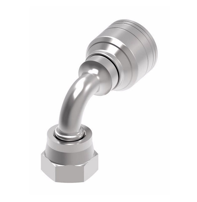 1AA6FRB8 Aeroquip by Danfoss | 1 & 2 Wire TTC Female ORS Swivel 90° Short Drop Elbow (FRB) Crimp Fitting | -06 Female O-Ring Face Seal Swivel x -08 Hose Barb | Steel