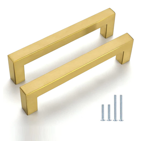 10 Pack Gold Kitchen Handles Square Brushed Brass
