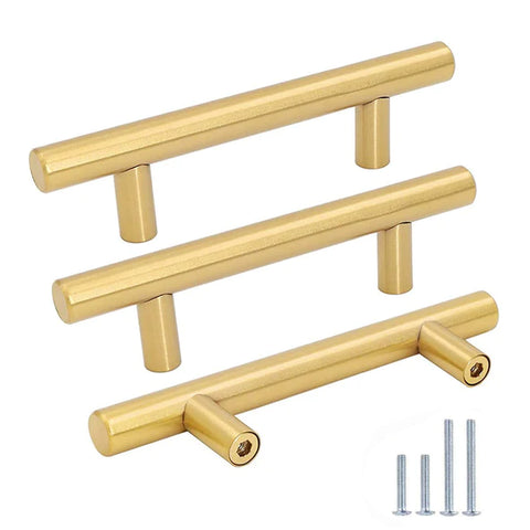  10 Pack Brushed Brass Euro Style Cabinet Handles For Kitchen