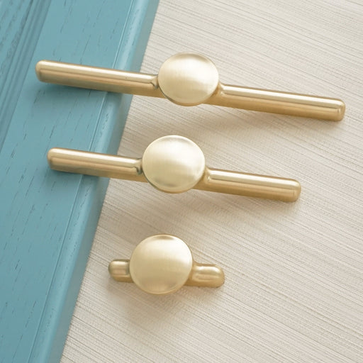 Modern Round Brushed Brass Drawer Knobs for Kitchen