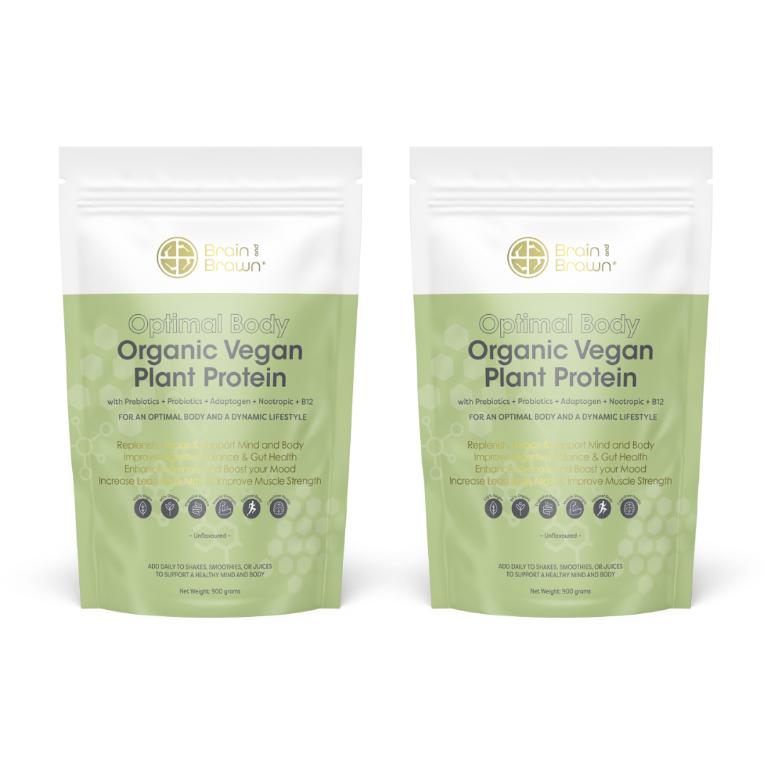 Optimal Body Organic Vegan Plant Protein with Probiotics + Prebiotics 900g x 2