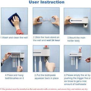 UV Toothbrush Sterilizer/Holder/Paste Dispenser