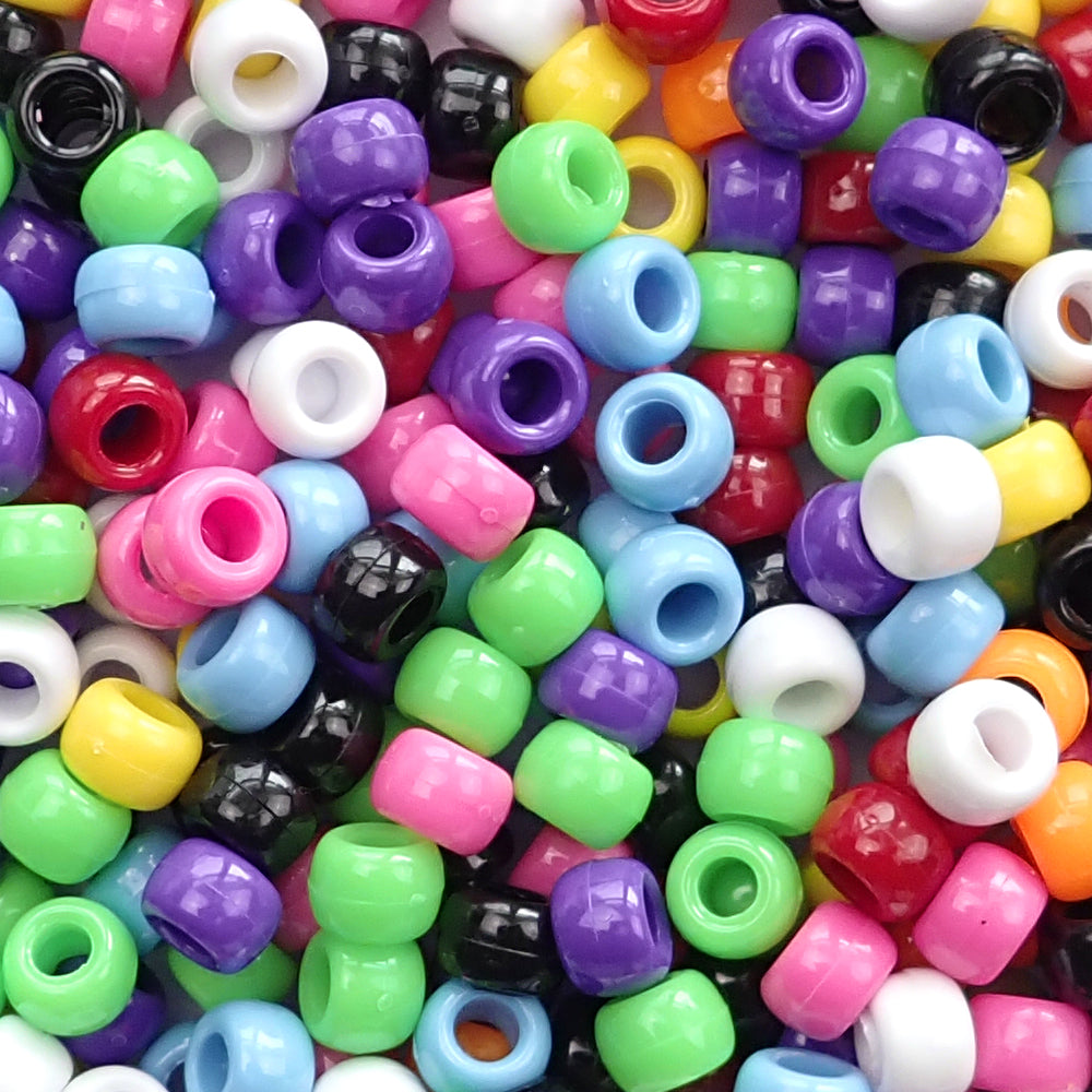 Pony Beads by Bead Bee Bright Glitter Multicolor Mix Plastic Pony Beads Bulk 6x9mm, 1000 Beads, Magenta