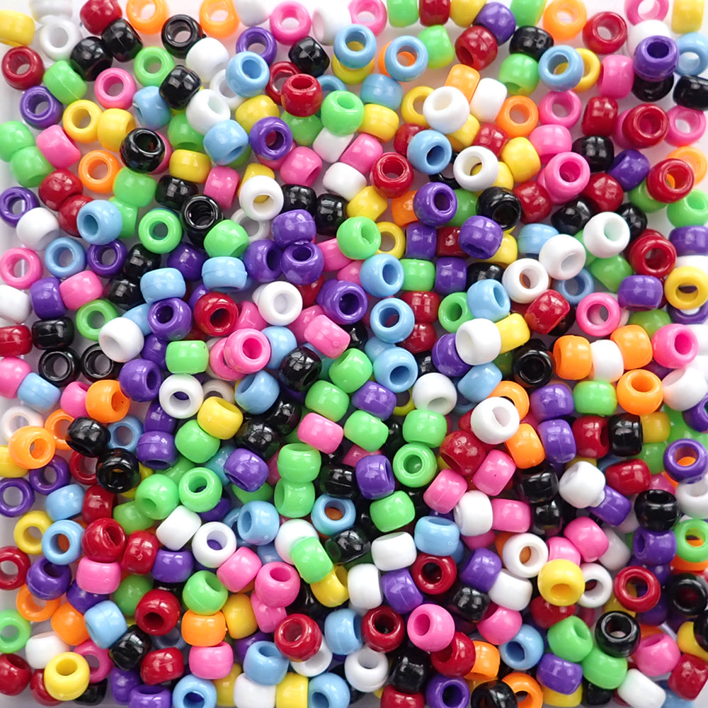 Bold Bright Mix Plastic Craft Pony Beads 6x9mm Bulk, USA Made - Bead Bee